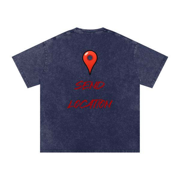 ''Send Location'' Snow-Washed Oversized Cotton T-Shirt